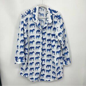 August Morgan white Blue Zebras Printed Graphic Pajama Sleep Shirt Sz XL